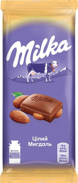 Шоколад молочный Целый миндаль Milka 90г