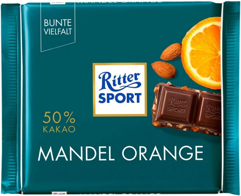 Шоколад молочный Ritter Sport с миндальным орехом и апельсином 100 г