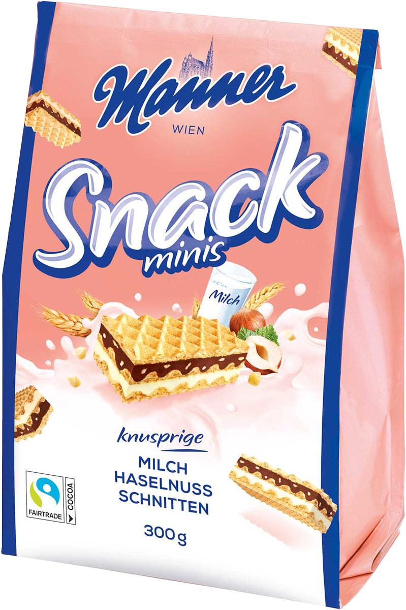 Вафли Manner Snack Minis с ореховым кремом 300г