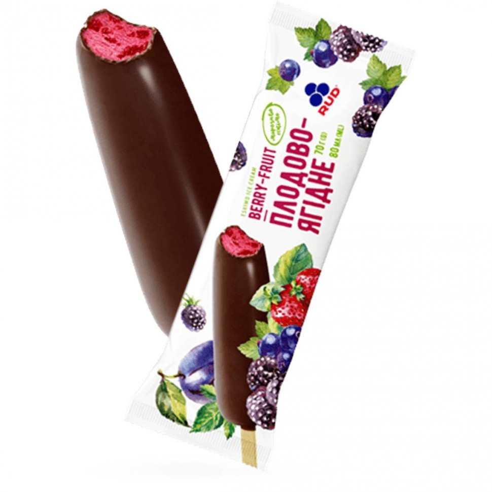 Мороженое Рудь Плодово-ягодное в шоколадной глазури, 70 г