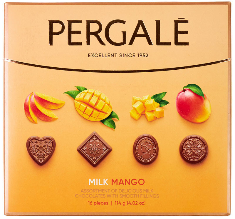 Цукерки Pergale манго з молочним шоколадом асорті 114 г