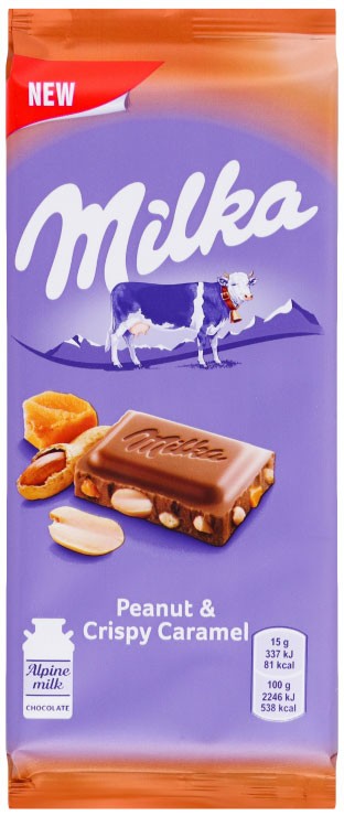 Шоколад молочный Peanut&Crispy Caramel Milka 90г