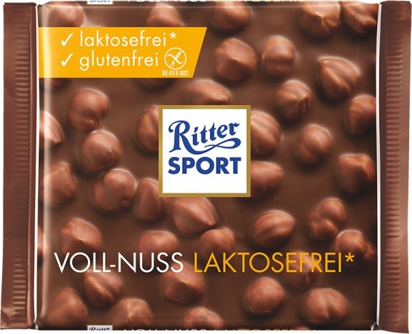 Молочний безлактозний шоколад Ritter Sport з цільними лісовими горіхами 100 г