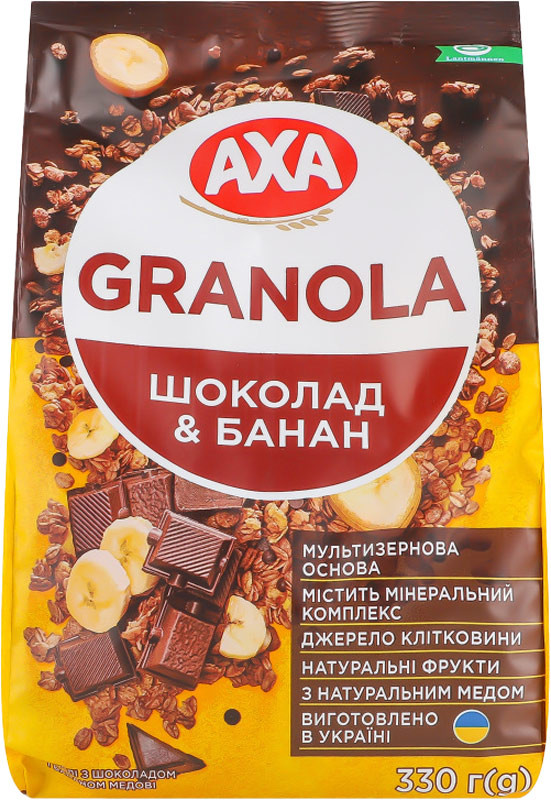 Мюслі Axa Granola з шоколадом та бананом медові 330г