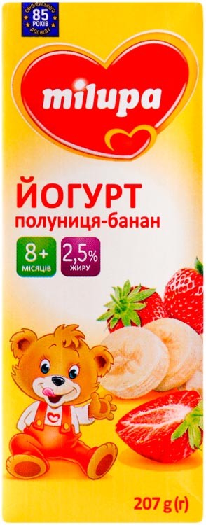 Йогурт Milupa Клубника-банан 2,5% 207 г