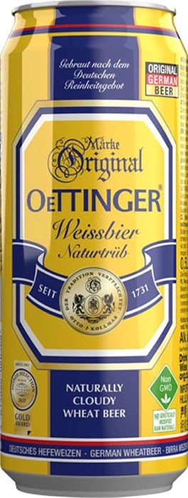 Пиво Oettinger Weissbier белое нефильтрованное 4.9% 0.5л
