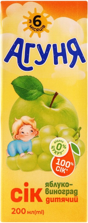 Сік Агуня Яблуко-виноград для дітей від 6 місяців 200мл