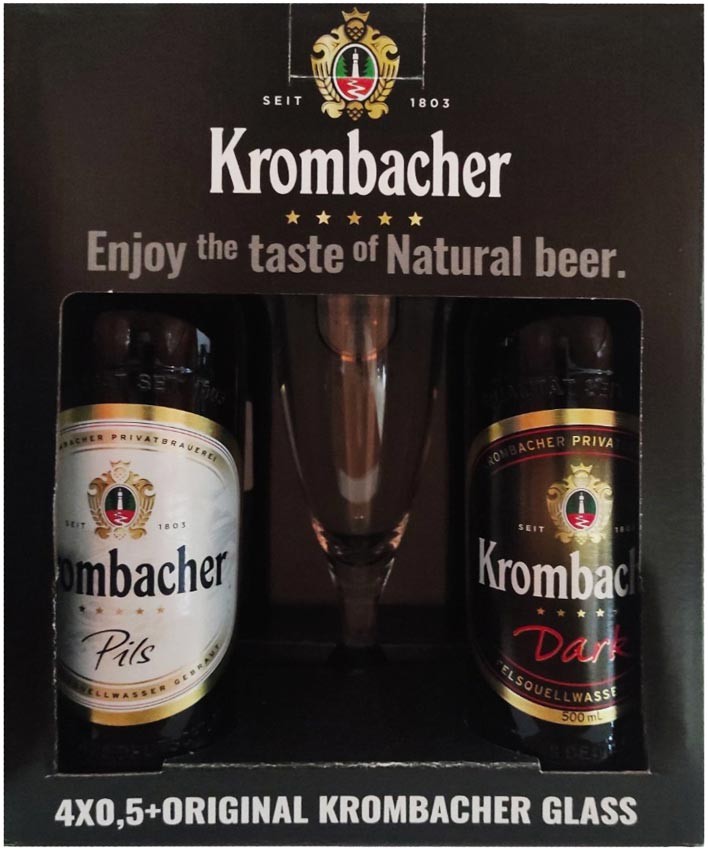 Набор пива Krombacher Pils 4.8% 0.5 л x 2 шт + Krombacher Dark 4.7% 0.5 л x 2 шт + бокал 0.3 л