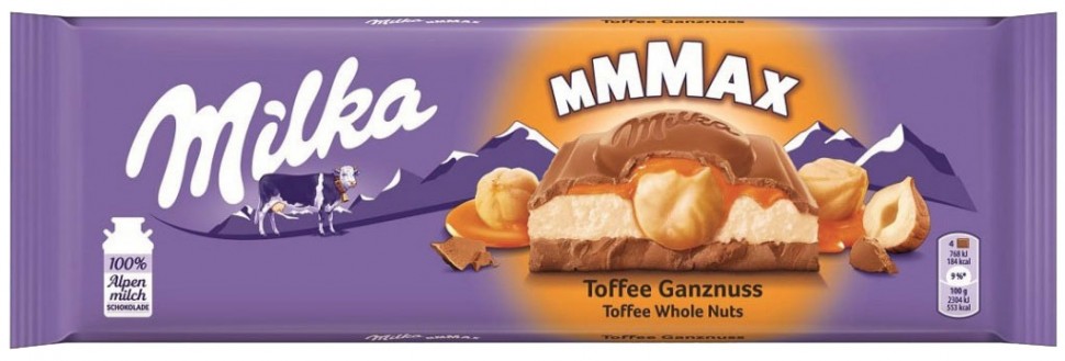 Шоколад MILKA Max Toffee Whole Nuts с молочной и карамельной начинкой 300г