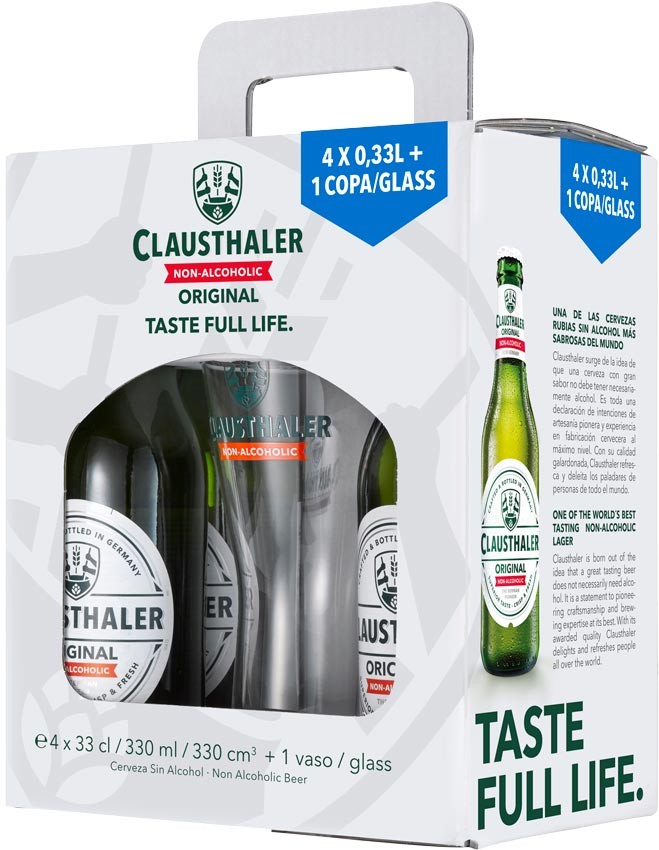 Набор пива Clausthaler 0.5% 0.33 л х 4 шт + бокал 0.33 л