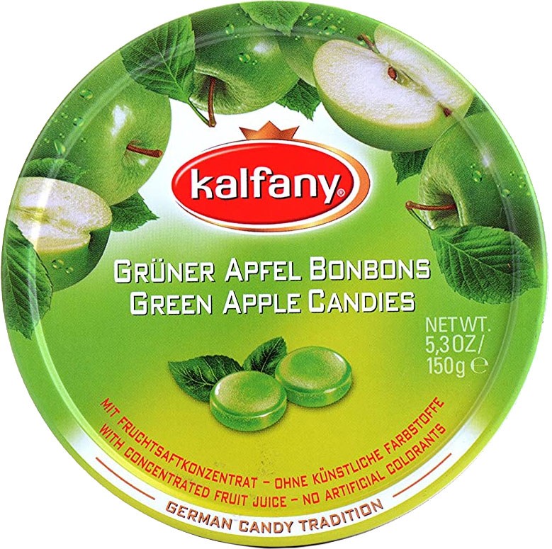 Льодяники Kalfany зелене яблуко 150 г ж/б 