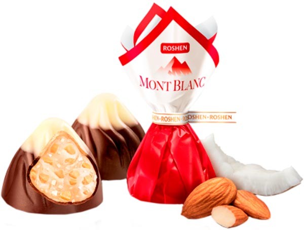 Цукерки Roshen Mont Blanc з кокосовим кремом та мигдалем