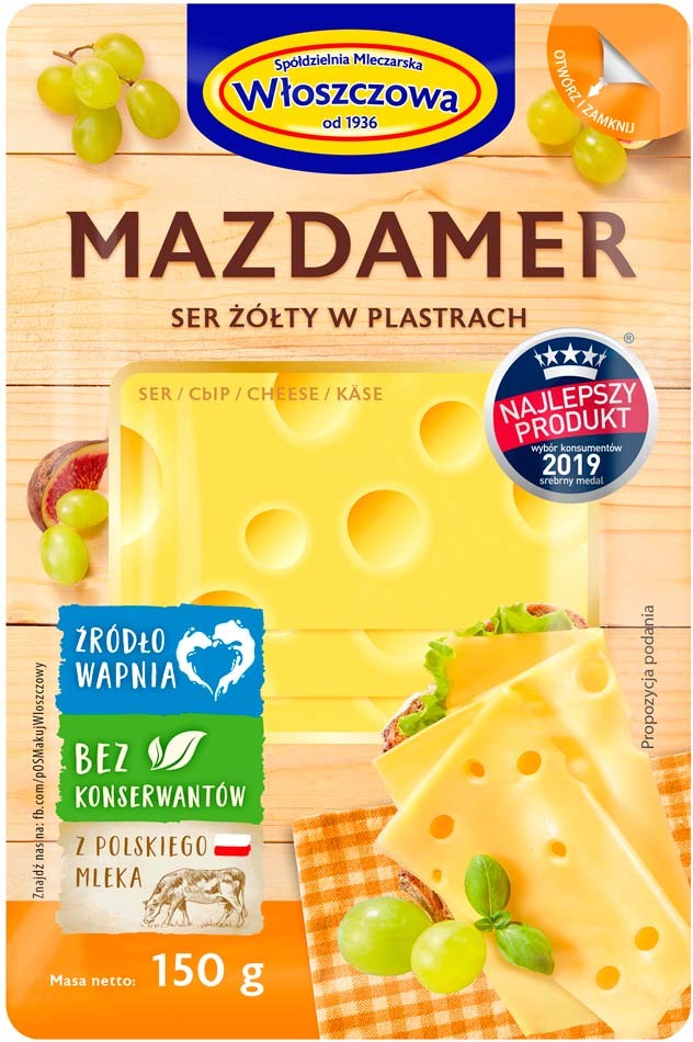 Сир Wloszczowa Mazdamer нарізка 45% 150 г