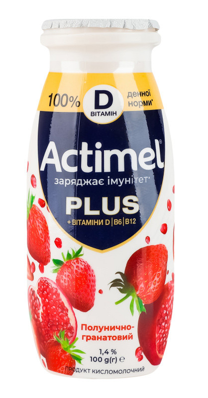 Продукт кисломолочный Actimel Plus клубнично-гранатовый 1.4% 100г