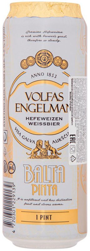 Пиво Volfas Engelman Balta Pinta 5% 0,558л ж/б