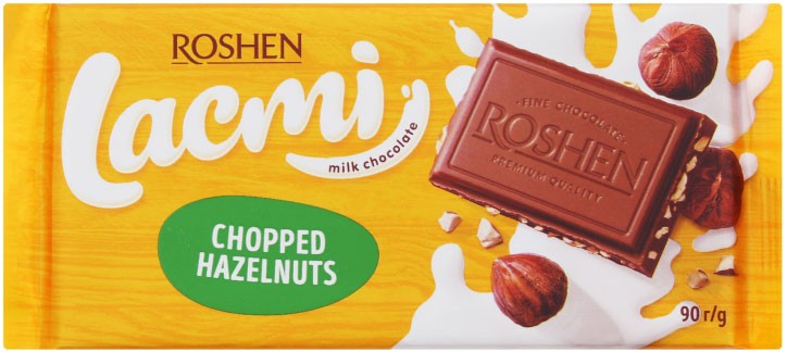 Шоколад молочний з подрібненими лісовими горіхами Lacmi Roshen 90г