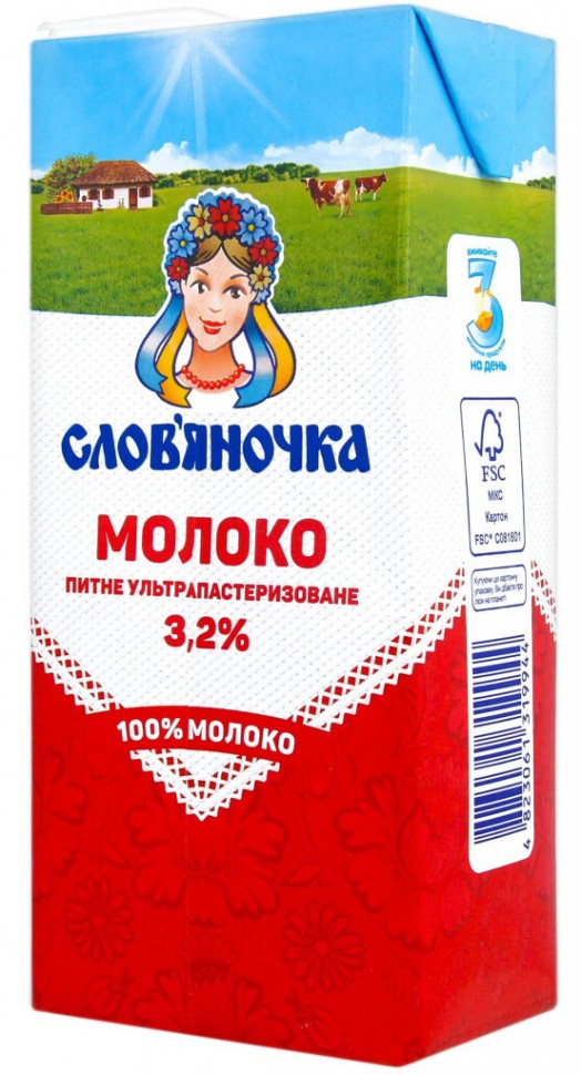 Молоко ультрапастеризованное Слов'яночка 3,2% 1л