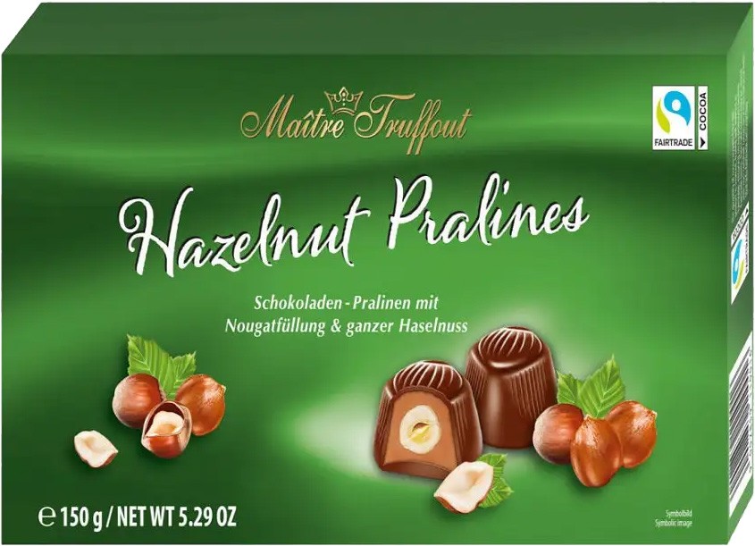 Шоколадные конфеты Maitre Truffout с цельным фундуком и нугой 150г