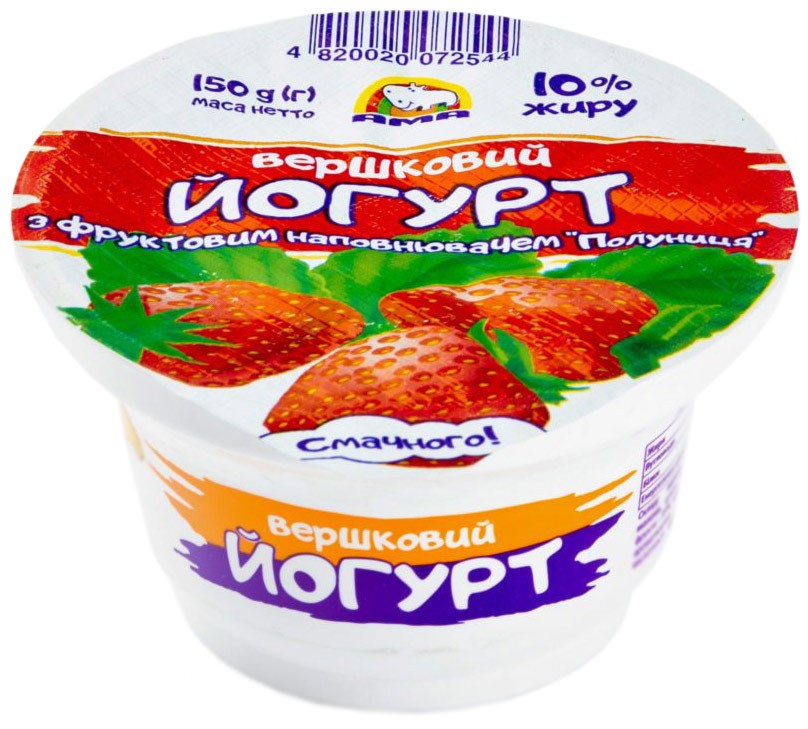 Йогурт вершковий "Полуниця" ТМ Ама 10% 150 г