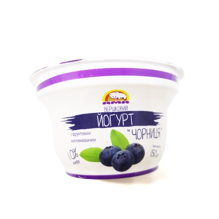 Йогурт сливочный Черника ТМ Ама 10% 0,150г стакан
